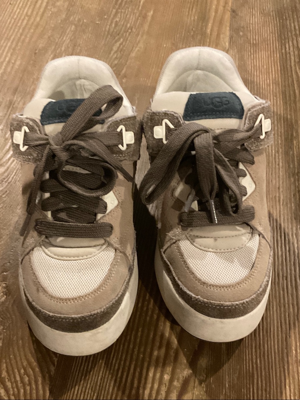 UGG Beige, off White & Brown Suede Mesh Lace-Up Sneakers
